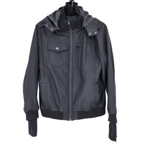 Baubax Black Travel Bomber Zip Jacket W/ Neck Pillow Hood & Zip Pockets Size L